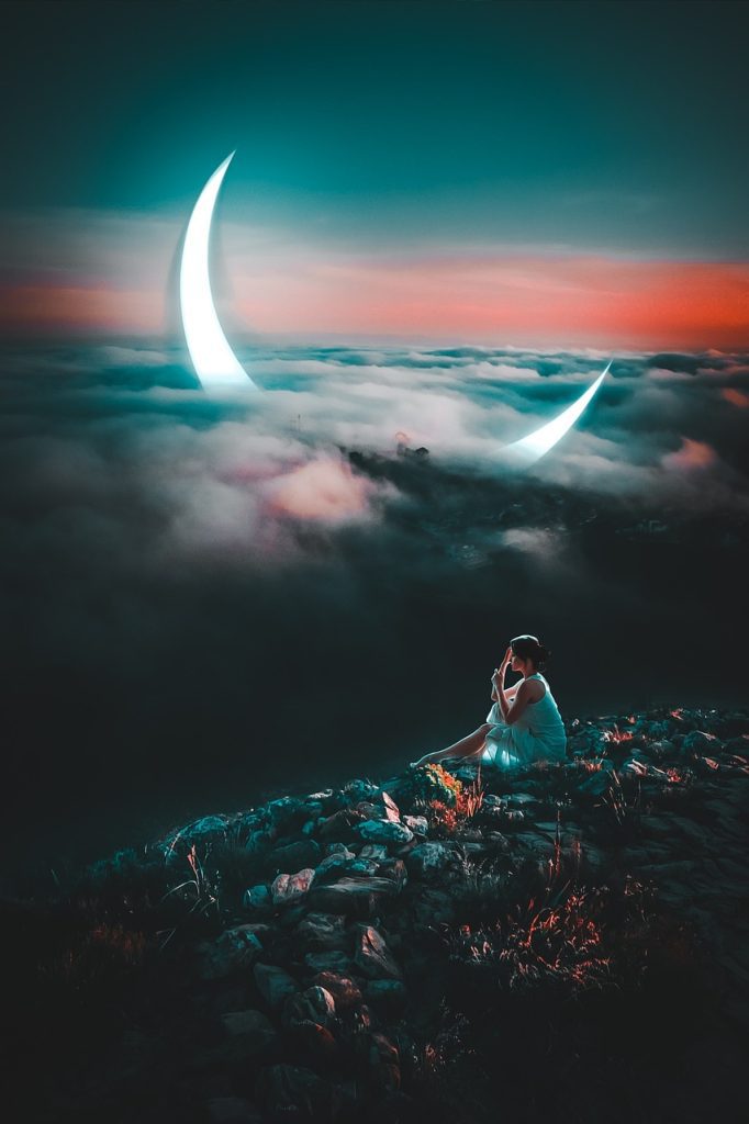 photo, background, photoshop, fantastic, fantasy, surrealism, editor, treatment, moon, crescent, young woman, beautiful wallpaper, light, mountains, clouds, sky, inspiration, iphone wallpaper, fantasy, surrealism, editor, crescent, nature, inspiration, inspiration, sky background, inspiration, night sky, inspiration, inspiration